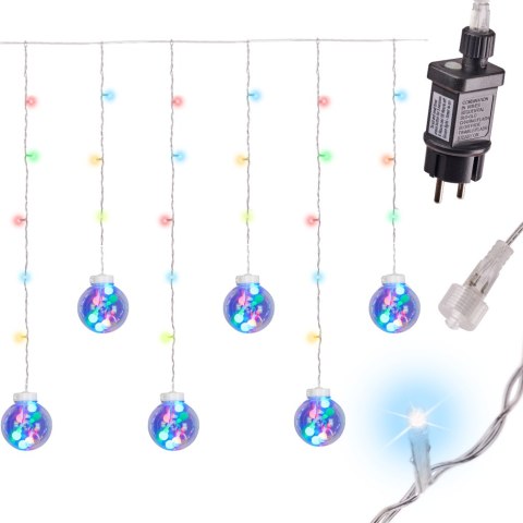 Lampki LED kurtyna kule wiszące 3m 108LED multikolor ze złączem 8 trybów świecenia Lampki LED kurtyna kule wiszące 3m 108LED multikolor ze złączem 8 trybów świecenia